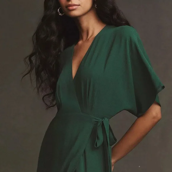 Reformation Winslow Short Sleeve Wrap Dress Emerald Green XS EUC - Picture 3 of 11